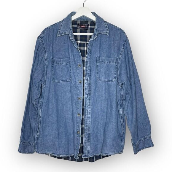 Wrangler Shacket Long Sleeve Denim Pockets Plaid Flannel Liner Men’s Size Med - Picture 1 of 12
